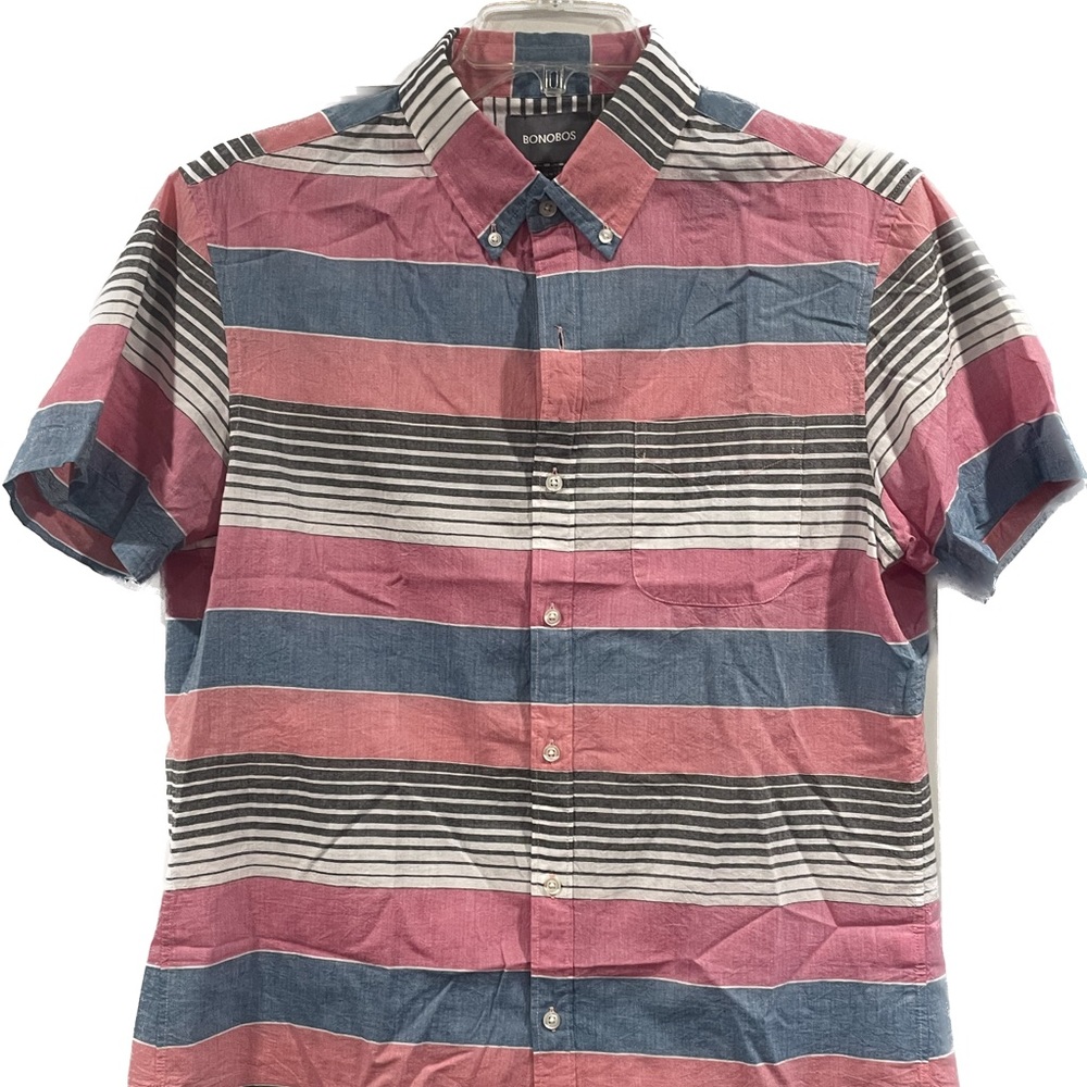 Bonobos Men’s Short Sleeve Button-Up Shirt in Pink & Blue Stripe